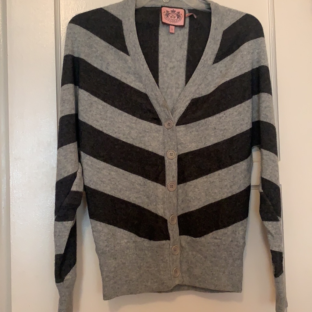 Vintage Juicy Couture Y2k Wool Cashmere Striped Sweater Gray Black Sz S Preppy
